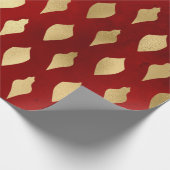 Elegant stijlvol rood en gouden kerstpatronen cadeaupapier (Hoek)