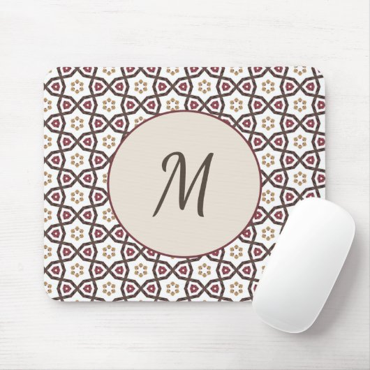Elegant Stijlvol Rood Wit Patroon Monogram Muismat (Met muis)