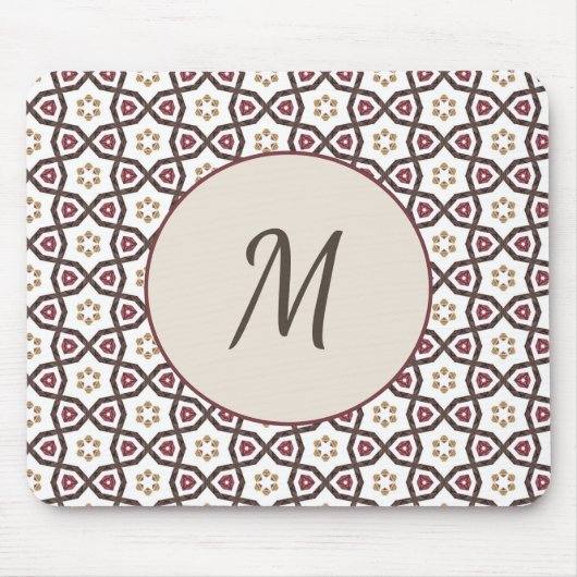 Elegant Stijlvol Rood Wit Patroon Monogram Muismat (Voorkant)