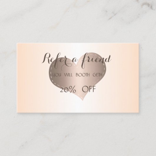 Elegant stijlvol Roos Gold Heart Referral-kaart Aanbevelingskaartje (Voorkant)