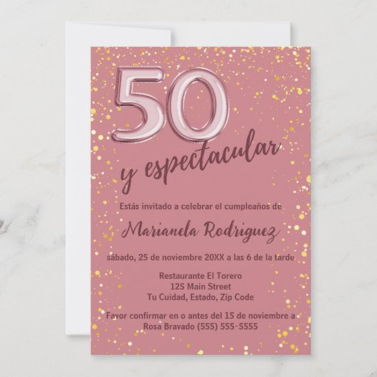 Elegant Stijlvol Roos Goud 50e Verjaardag Spaans Kaart (Voorkant)