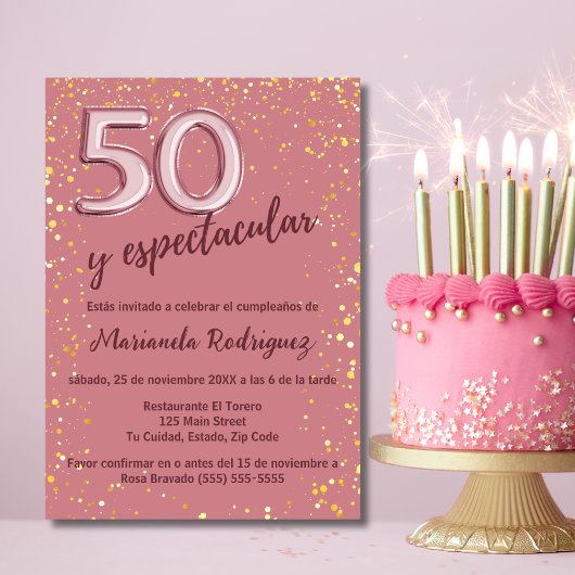 Elegant Stijlvol Roos Goud 50e Verjaardag Spaans Kaart