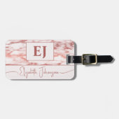 Elegant Stijlvol Roos Goud & Wit Marmeren Monogram Bagagelabel (Voorkant horizontaal)