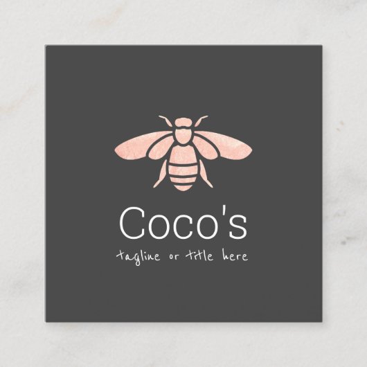 Elegant Stijlvol Roos Gouden Bee Logo Vierkante Visitekaartje (Voorkant)
