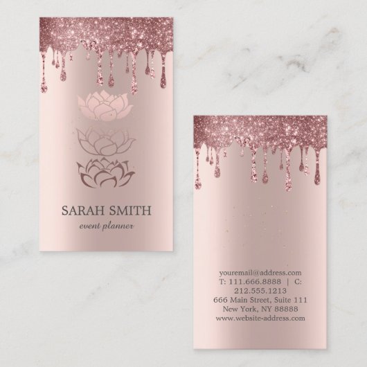 Elegant Stijlvol Roos Gouden Drips Lotus Visitekaartje (Voorkant / Achterkant)