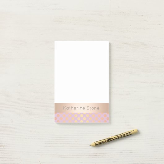 Elegant stijlvol roos gouden polka stippen patroon post-it® notes (Op bureau)