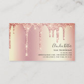 Elegant stijlvol roos goudglitter druppelt spijker visitekaartje (Achterkant)