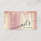 Elegant stijlvol roos goudglitter druppelt spijker visitekaartje (Voorkant)