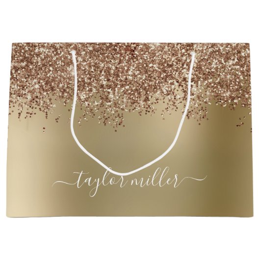 Elegant stijlvol roos goudglitter groot cadeauzakje (Voorkant)