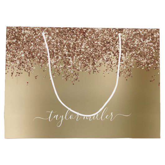 Elegant stijlvol roos goudglitter groot cadeauzakje (Achterkant)