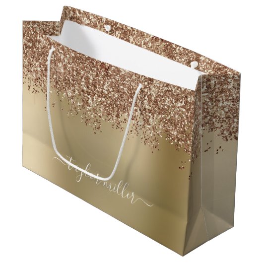 Elegant stijlvol roos goudglitter groot cadeauzakje (Voorkant Gekanteld)