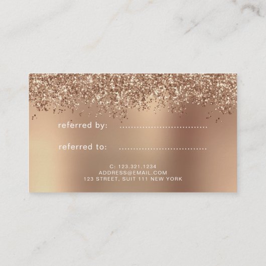 Elegant stijlvol roos goudglitter make-up en haar aanbevelingskaartje (Achterkant)