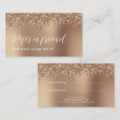 Elegant stijlvol roos goudglitter make-up en haar aanbevelingskaartje (Voorkant / Achterkant)