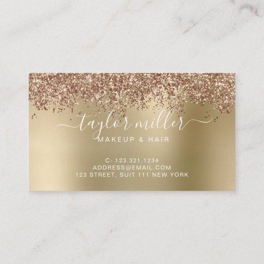 Elegant stijlvol roos goudglitter make-up en haar afsprakenkaartje (Achterkant)