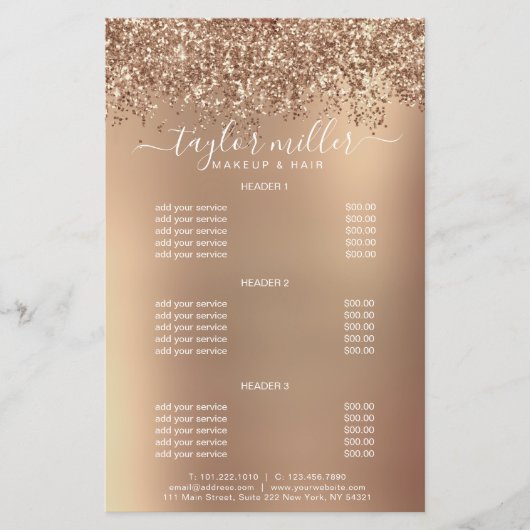 Elegant stijlvol roos goudglitter make-up en haar flyer (Voorkant)