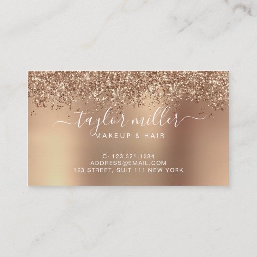 Elegant stijlvol roos goudglitter make-up en haar klantenkaartje (Achterkant)