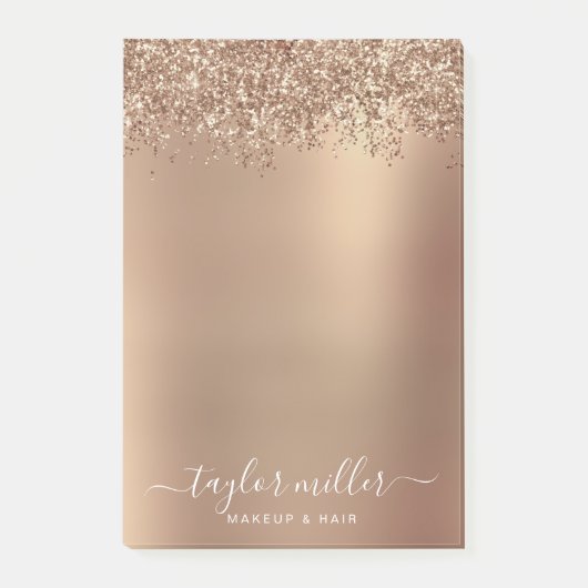 Elegant stijlvol roos goudglitter make-up en haar post-it® notes (Voorkant)