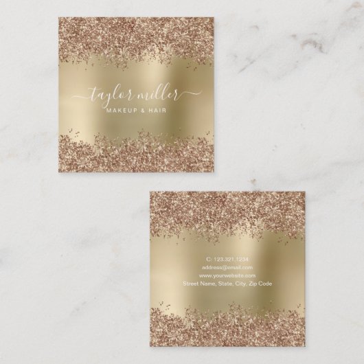 Elegant stijlvol roos goudglitter make-up en haar vierkante visitekaartje (Voorkant / Achterkant)