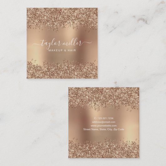 Elegant stijlvol roos goudglitter make-up en haar vierkante visitekaartje (Voorkant / Achterkant)