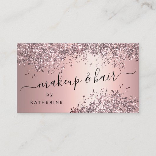 Elegant stijlvol roos goudglitter make-up en haar visitekaartje (Voorkant)