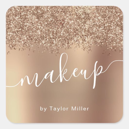 Elegant stijlvol roos goudglitter make-up vierkante sticker (Voorkant)