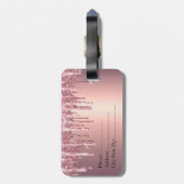 Elegant, stijlvol roos goudglitterdruppels bagagelabel (Achterkant verticaal)