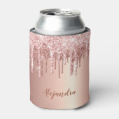 Elegant, stijlvol roos goudglitterdruppels blikjeskoeler (Blikje Voorkant)