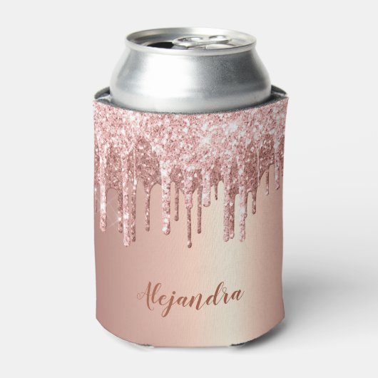 Elegant, stijlvol roos goudglitterdruppels blikjeskoeler (Blikje Voorkant)