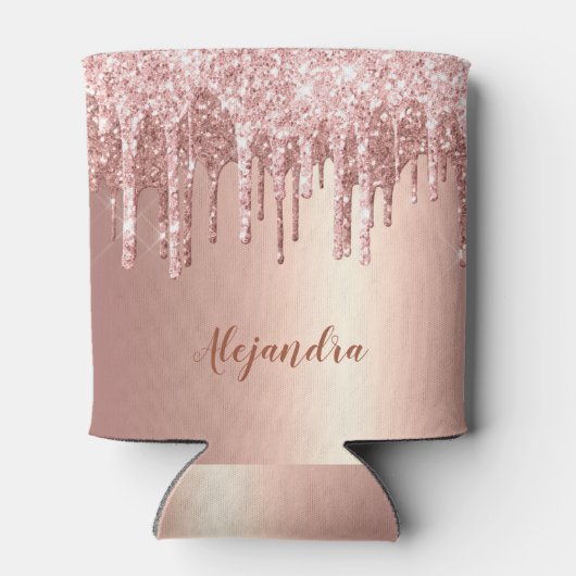 Elegant, stijlvol roos goudglitterdruppels blikjeskoeler (Achterkant)