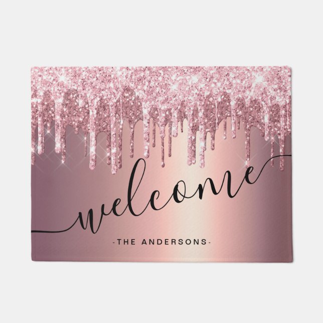 Elegant, stijlvol roos goudglitterdruppels deurmat (Voorkant)