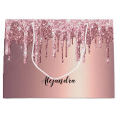 Elegant, stijlvol roos goudglitterdruppels groot cadeauzakje (Voorkant)
