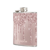 Elegant, stijlvol roos goudglitterdruppels heupfles (Links)