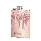 Elegant, stijlvol roos goudglitterdruppels heupfles (Links)