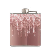 Elegant, stijlvol roos goudglitterdruppels heupfles (Achterkant)