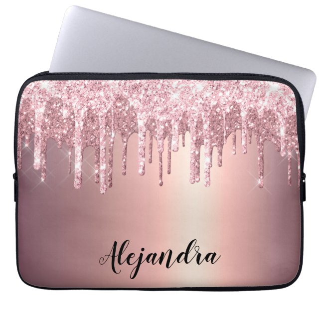Elegant, stijlvol roos goudglitterdruppels laptop sleeve (Voorkant)