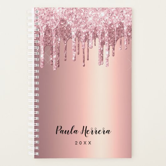 Elegant, stijlvol roos goudglitterdruppels planner (Voorkant)