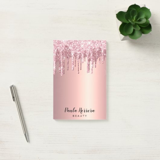 Elegant, stijlvol roos goudglitterdruppels post-it® notes (Kantoor)