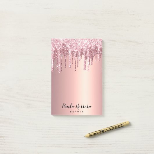 Elegant, stijlvol roos goudglitterdruppels post-it® notes (Op bureau)