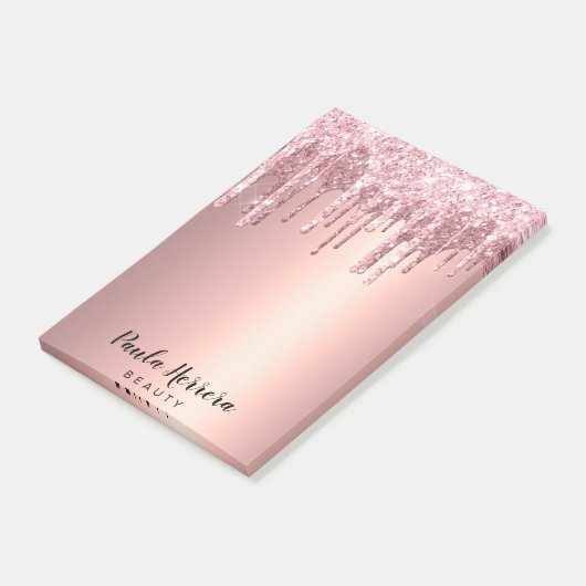 Elegant, stijlvol roos goudglitterdruppels post-it® notes (Schuin)