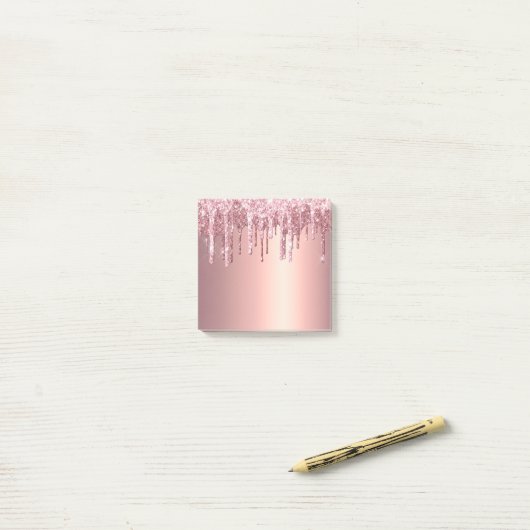 Elegant, stijlvol roos goudglitterdruppels post-it® notes (Op bureau)