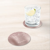 Elegant, stijlvol roos goudglitterdruppels ronde kartonnen onderzetter (Insitu)