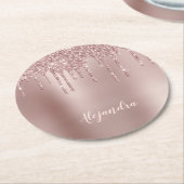 Elegant, stijlvol roos goudglitterdruppels ronde kartonnen onderzetter (Gebogen)