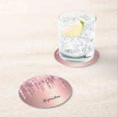 Elegant, stijlvol roos goudglitterdruppels ronde kartonnen onderzetter (Insitu)