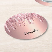 Elegant, stijlvol roos goudglitterdruppels ronde kartonnen onderzetter (Gebogen)