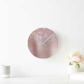 Elegant, stijlvol roos goudglitterdruppels ronde klok (Huis)