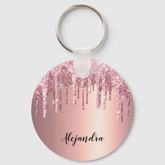 Elegant, stijlvol roos goudglitterdruppels sleutelhanger (Voorkant)