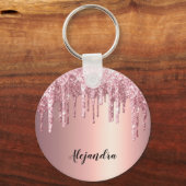 Elegant, stijlvol roos goudglitterdruppels sleutelhanger (Voorkant)