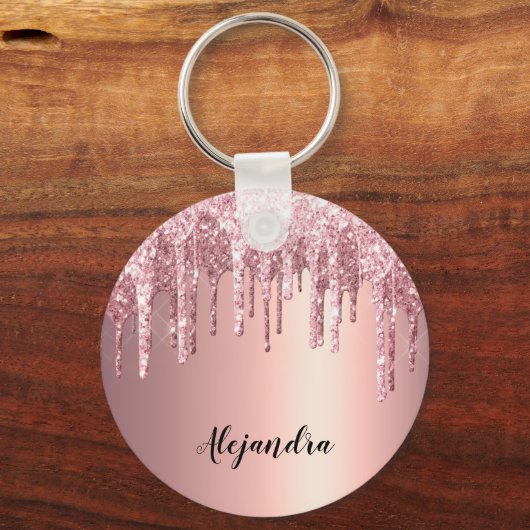 Elegant, stijlvol roos goudglitterdruppels sleutelhanger (Voorkant)