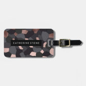 Elegant stijlvol roos goudgrijs en zwart mozaïek bagagelabel (Voorkant horizontaal)