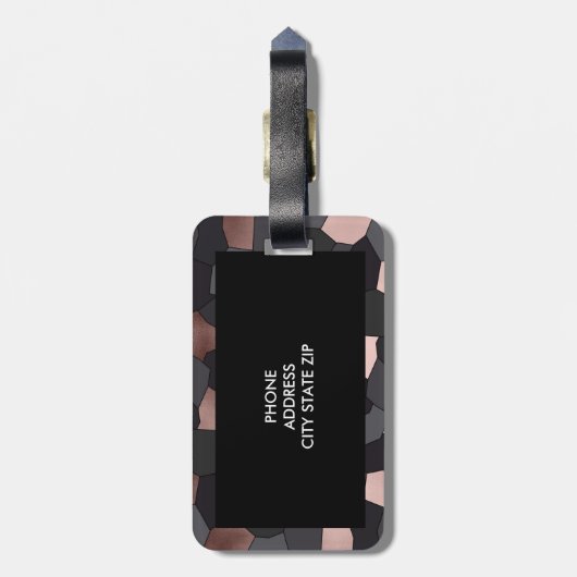 Elegant stijlvol roos goudgrijs en zwart mozaïek bagagelabel (Achterkant verticaal)